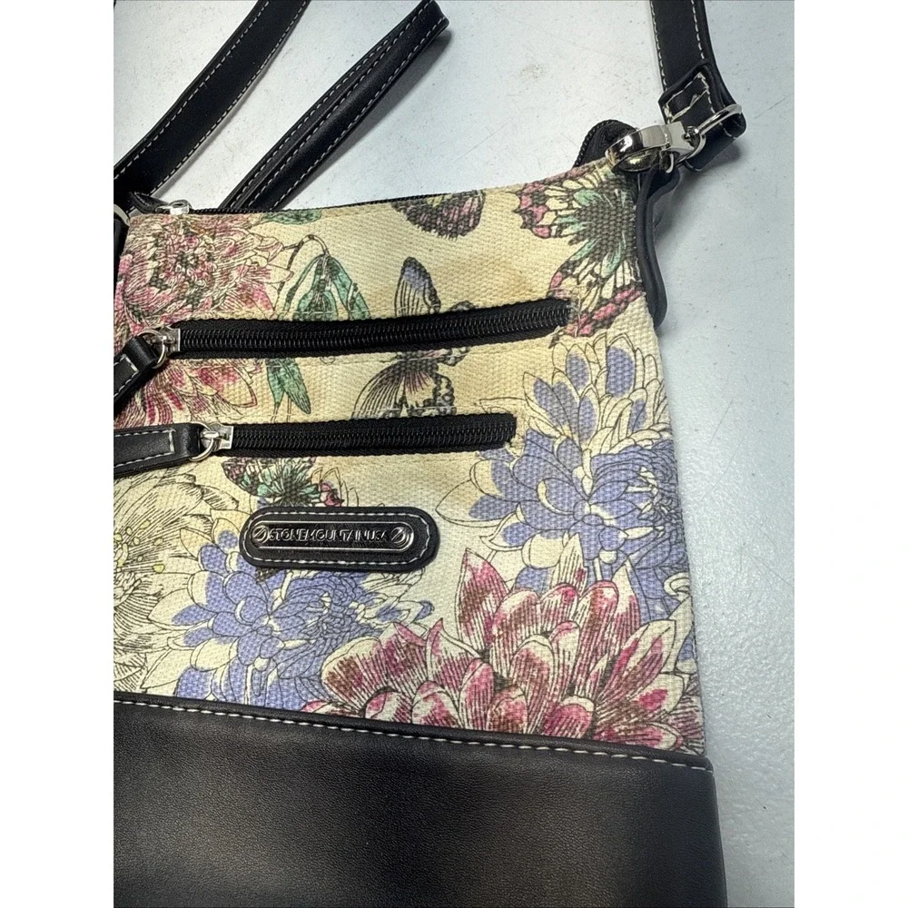 Stone Mountain USA Floral Butterflies Crossbody Shoulder Handbag purse Zipper‎